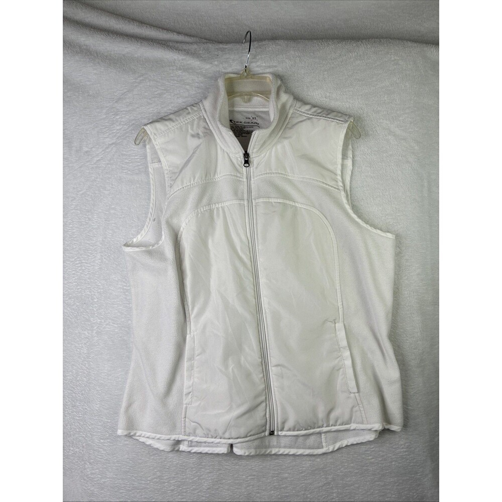 Tek Gear Womens XL White Full Zip Fleece Vest Polyester Outdoor Activewear